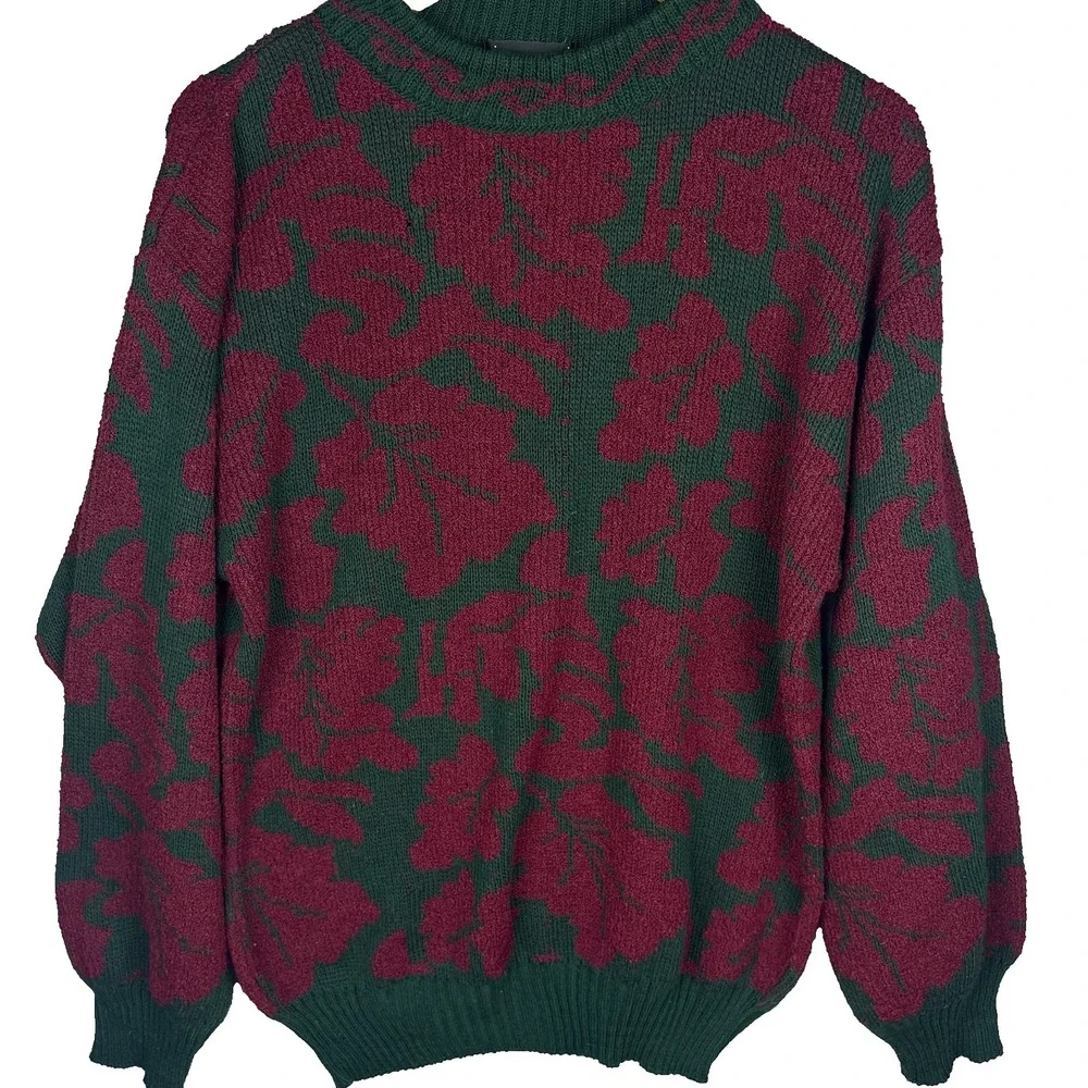Vintage 90s Metropolis Sweater Men's Medium Floral Leaf Pattern Cottagecore